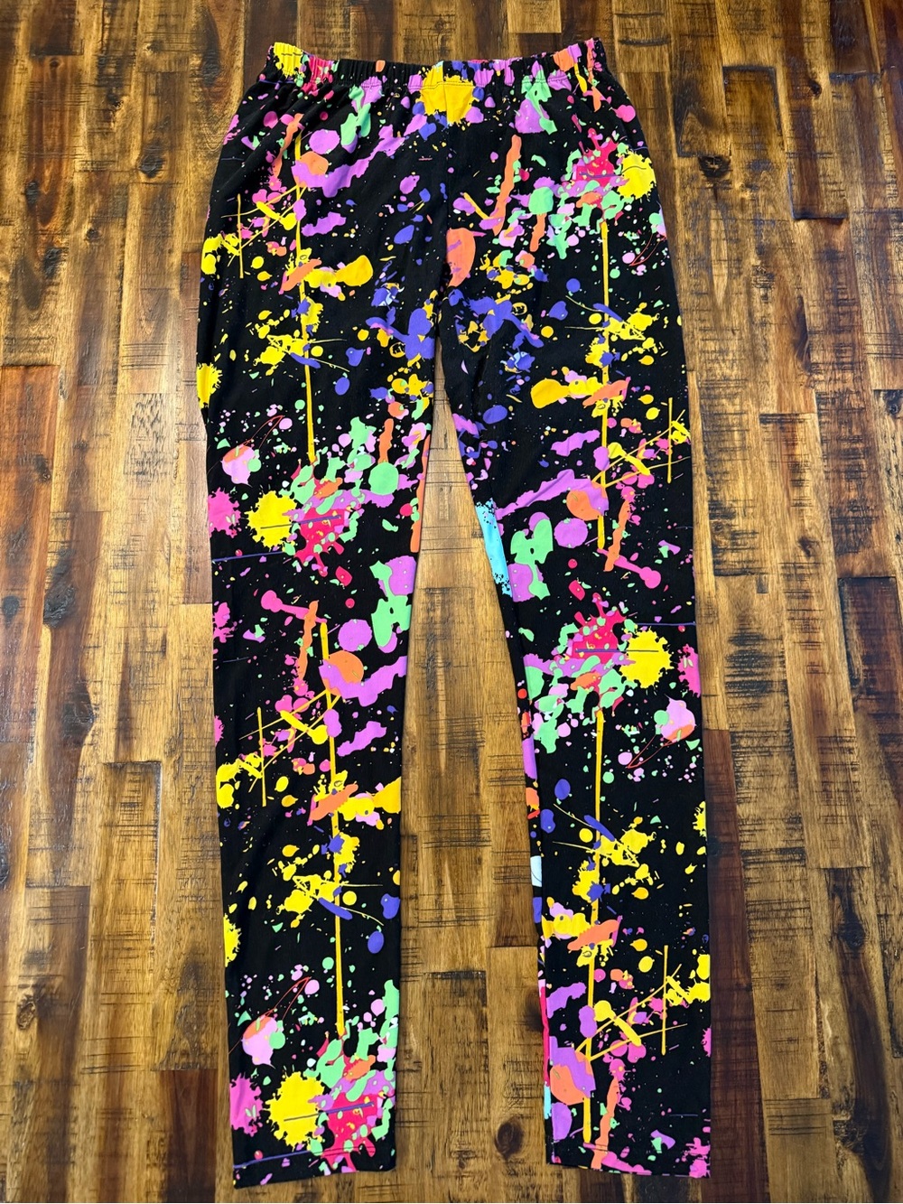 🍒 Paint splatter splash design women's Black leggings. Sz XXL Bright Colorful